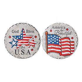 10"D Set of 2 Patriotic/Americana Cement Flag and Stars Stepping Stone