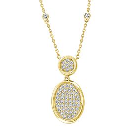10K Yellow Gold 1/5ctw Diamond Cluster Oval Drop Necklace
