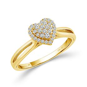 10K Yellow Gold 1/6ctw Diamond Pavé Heart Cluster Ring