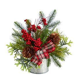 12” Holiday Winter Pinecones, Berries Christmas Table