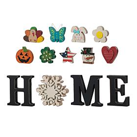 13-Piece Wooden Interchangeable HOME Tabletop Sign w/ Seasonal Icons
