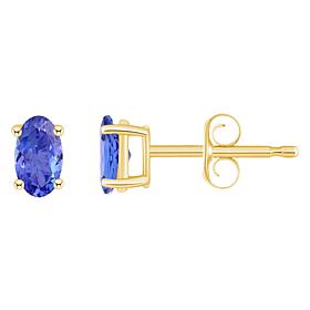 14K Gold 5x3mm Oval-Cut Tanzanite Stud Earrings