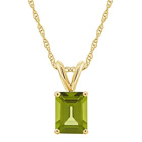 14K Gold Peridot 8x6mm Emerald-Cut Pendant with Chain