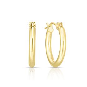 14K Gold Polished Round Tube Hoop Earrings
