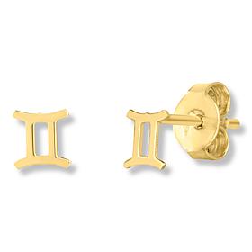 14K Gold Polished Zodiac Stud Earrings - Gemini 