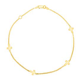 14K Gold Sideways Cross Anklet 