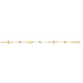 14K Tri-Color Gold Polished Religious Station Bracelet