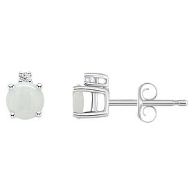 14K White Gold 4mm Round Gemstone and Diamond Accent Stud Earrings