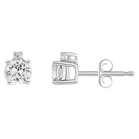 14K White Gold 4mm Round Gemstone and Diamond Accent Stud Earrings