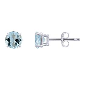 14K White Gold 5mm Round 4-Prong Basket Aquamarine Stud Earrings