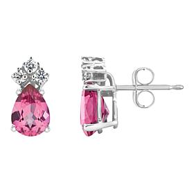 14K White Gold 7x5mm Pear-Shaped Gemstone and 3-Diamond Stud Earrings