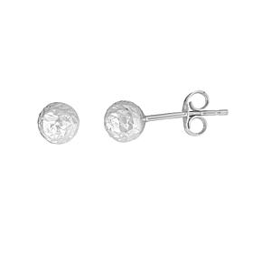 14K White Gold Diamond-Cut and Textured Round Ball Stud Earrings