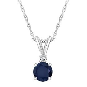 14K White Gold Gem and Diamond Accent 5mm Round Pendant with Chain