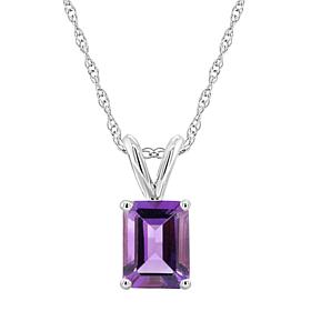 14K White Gold Gemstone 8x6mm Emerald-Cut Pendant with Chain