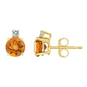 14K Yellow Gold 5mm Round Gemstone and Diamond Accent Stud Earrings