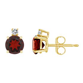 14K Yellow Gold 5mm Round Gemstone and Diamond Accent Stud Earrings