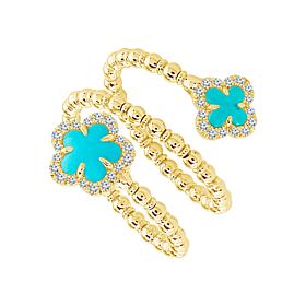 14K Yellow Gold Diamond and Turquoise Flexible Bead Wrap Ring