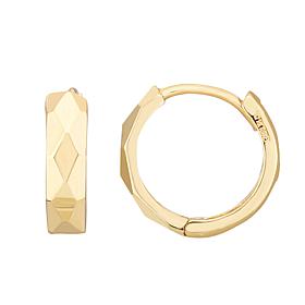14K Yellow Gold Diamond-Cut Faceted Huggie Hoop Earrings