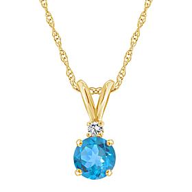 14K Yellow Gold Gem and Diamond Accent 5mm Round Pendant with Chain