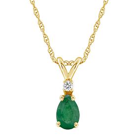 14K Yellow Gold Gem and Diamond Accent 6x4mm Pear Pendant with Chain