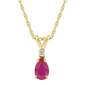14K Yellow Gold Gem and Diamond Accent 6x4mm Pear Pendant with Chain