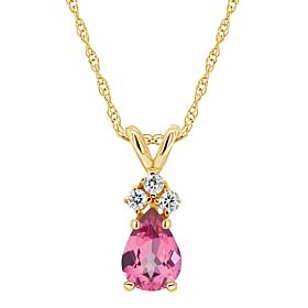 14K Yellow Gold Gem and Diamond Accent 7x5mm Pear Pendant with Chain