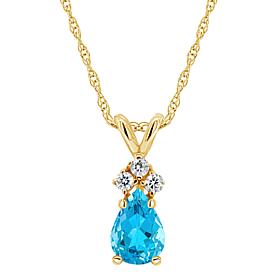 14K Yellow Gold Gem and Diamond Accent 7x5mm Pear Pendant with Chain