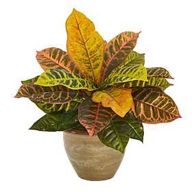 15 in. Garden Croton Artificial Plant in Ceramic Planter Real Touch