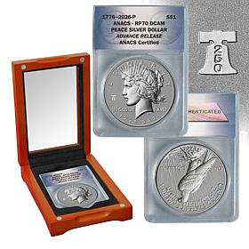 1776-2026 Dual Date RP70 ANACS Advance Release Peace Silver Dollar