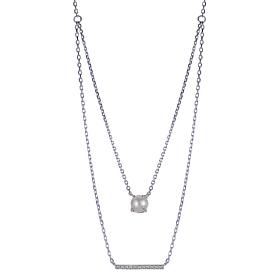 18" 6-6.5mm Cultured Pearl and Created Gem 2-Row Layer Necklace