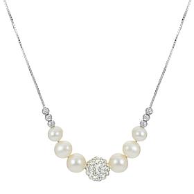 18" 6-8mm Cultured Pearl and Crystal Graduated Drape Necklace