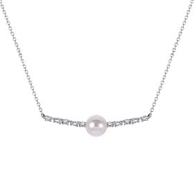 18" 8-8.5mm Cultured Pearl and Created Sapphire Bar Drop Necklace 
