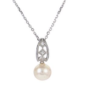 18" 8-8.5mm Cultured Pearl and Created Sapphire Vintage-Style Necklace