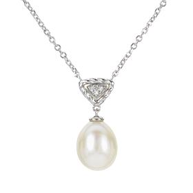 18" 8-9mm Cultured Pearl and White Topaz Twist Triangle Drop Necklace