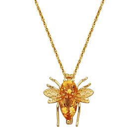 18K Gold-Plated Citrine Honeybee Pendant with 18" Chain