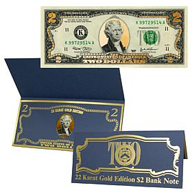 $2 Bill with 22K Gold Foil Highlights