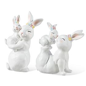 2-Piece Easter Resin Bunny Mom and Baby Table Decor