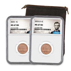 2025 MS67 NGC P- and D-Mint Lincoln Cents with Lincoln Label