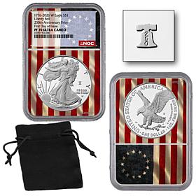 2026 PF70 NGC FDOI Silver Eagle w/250th Anniversary Liberty Bell Privy