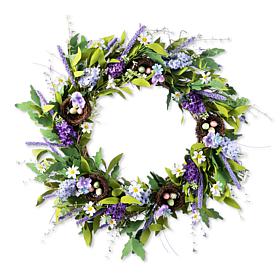 24" Easter Wreath with Lavender, White Flowers & Bird Nests