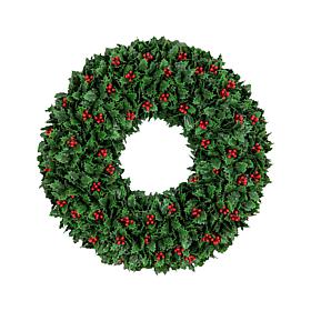 24-in UV Resistant Holly Berry Wreath  by Nearly Natural