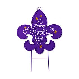 24" Mardi Gras Metal Yard Stake with Purple Fleur-de-Lis