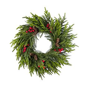 24"D Christmas PE Dripping Wreath with Pinecones & Berries
