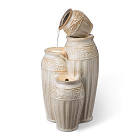 27.25"H 4-Tier Beige Embossed Pattern Outdoor Ceramic Pots Fountain