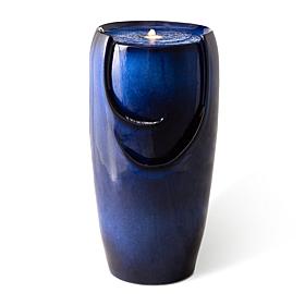 29.25"H Oversized Blue Outdoor Ceramic Pot Fountain w/Pump, LED Light