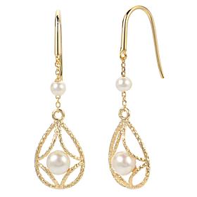 3-6mm Cultured Pearl Gold-Plated Openwork Drop Earrings