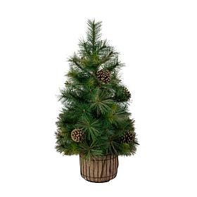 3-ft Pre-Lit Christmas Tree in Jute Planter by Nearly Natural