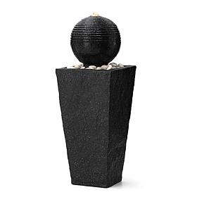 31.75"H Modern Black Geometric Pedestal and Sphere Floor Fountain