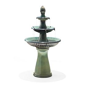 45.25"H Oversized Turquoise 3-Tier Ceramic Fountain w/Pump & LED Light