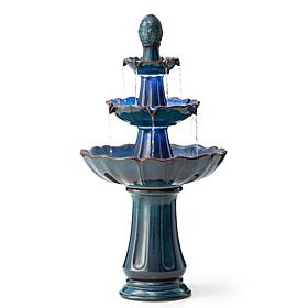 45"H Oversized Turquoise 3-Tiered Outdoor Floor Fountain with Pump